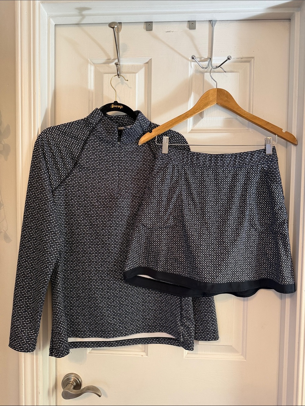 Peter Millar sally popcorn Black White Skirt set small skirt medium pullover